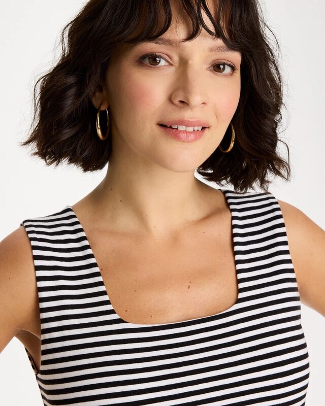Striped Contour Cotton Square Neck Tank - image 4